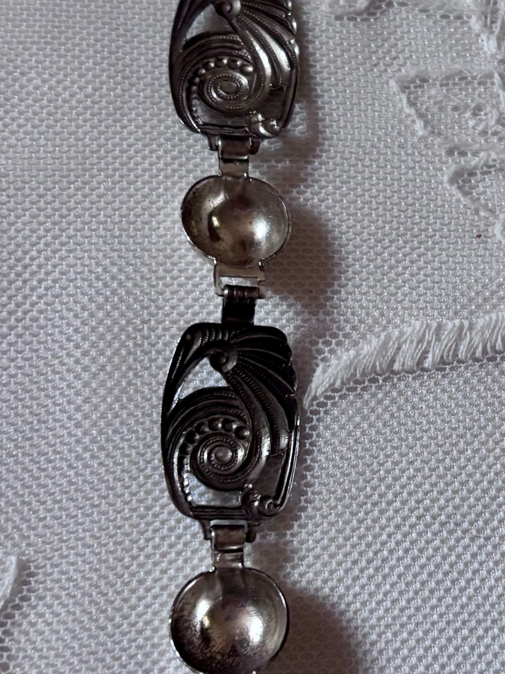 Sterling Silver Art Deco Style Women's Bracelet - Vintage 1920’s Stamped Links - Picture 11 of 14